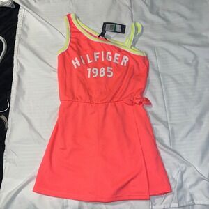 Tommy Hilfiger Dress Neon‎ Coral One Shoulder Sleeveless Kids Size L 12/14